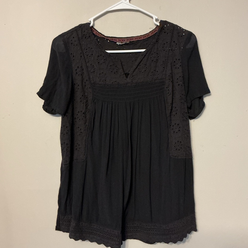 Elegant Black Eyelet Women's Top